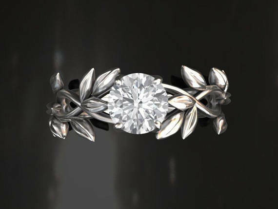 2.90Ct Round White Diamond 925 Sterling Silver Leaf Solitaire Engagement Ring