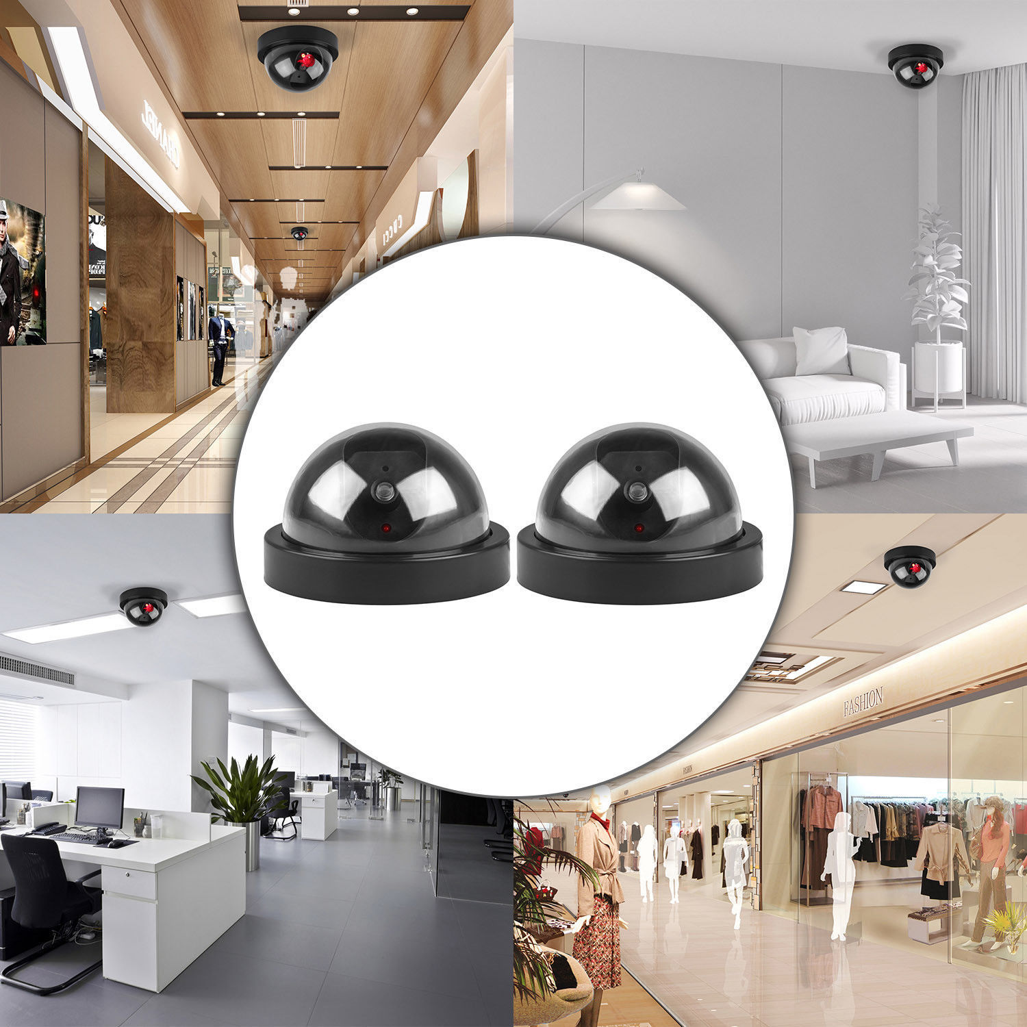 2 Pack Simulated CCTV Dome Security Surveillance Cameras with LED