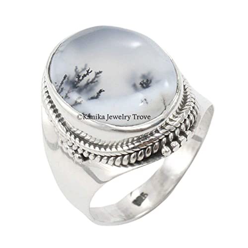 Royal Dendritic Opal Gemstone 925 Sterling Silver Stunning Bezel Vintage Ring Fi