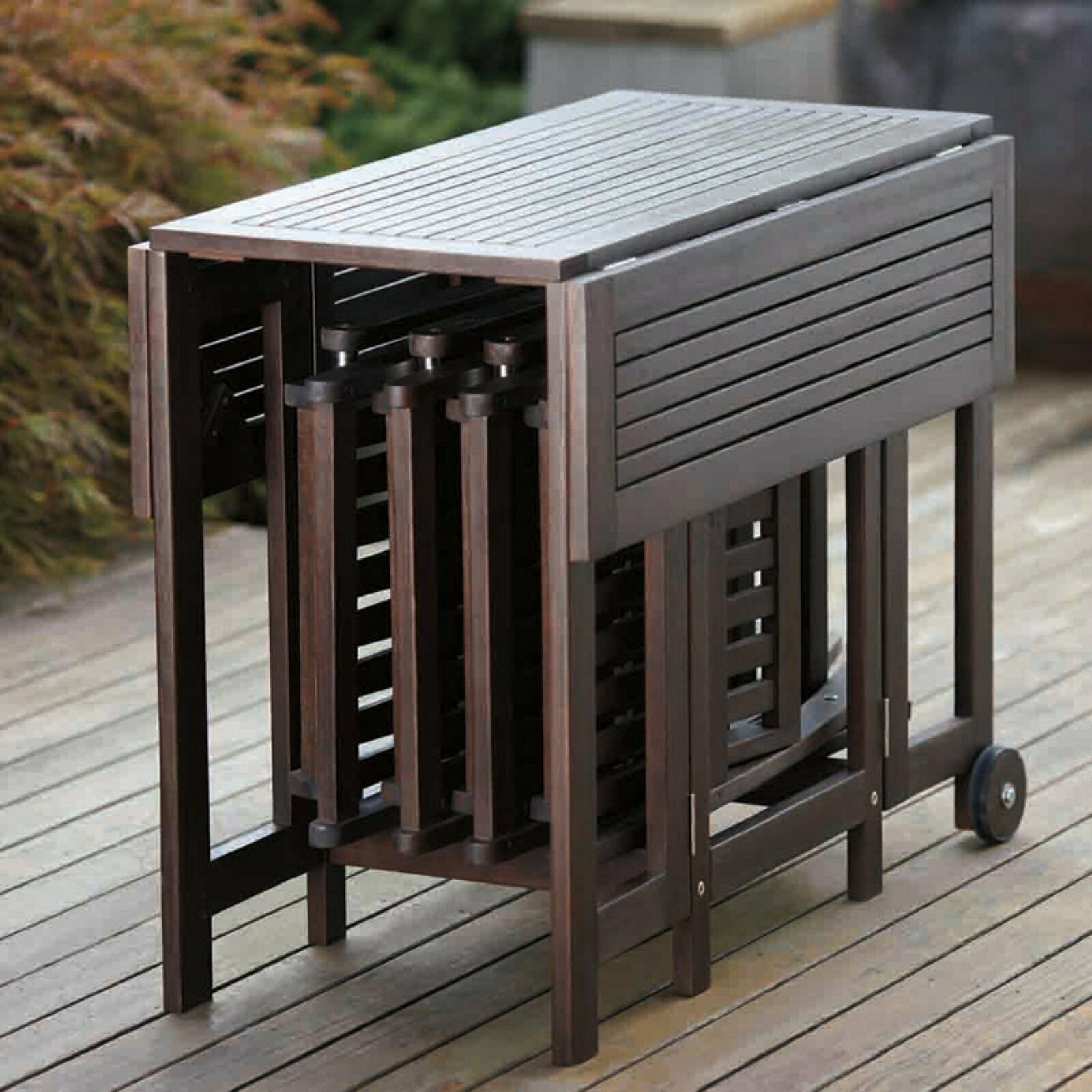 Portable Dining Set with 4 Folding Chairs Brown Durable Space Saver