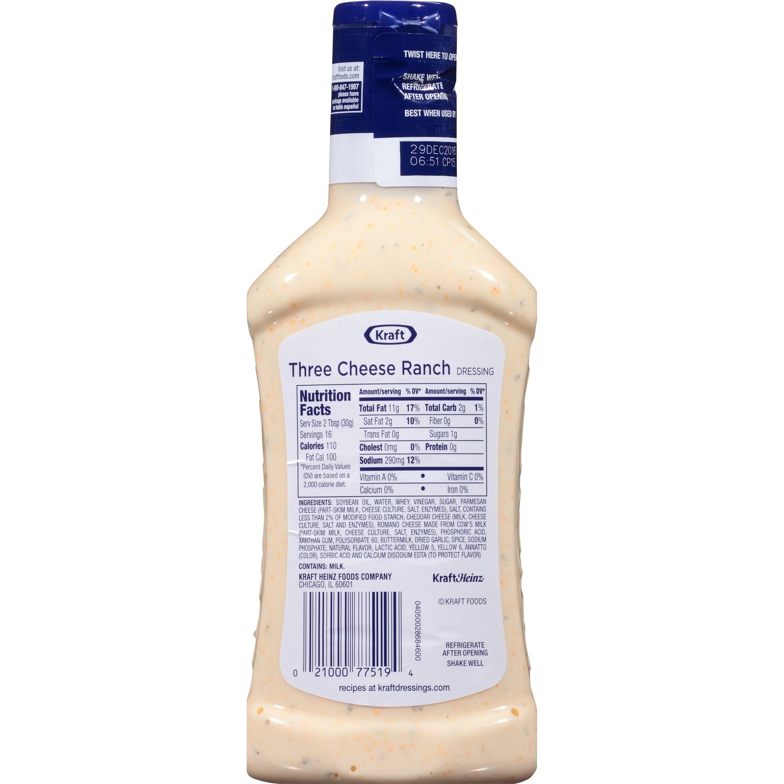 Kraft Three Cheese Ranch Dressing & Dip, 16Ounce Plastic Bottles (Pack