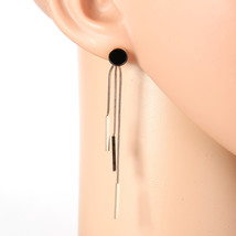 Rose Tone Drop Earrings with Jet Black Faux Onyx Circle & Tassels - $26.99