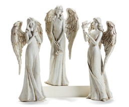 Angel Figurine With Wings 14" High Bird, Flowers, Praying Memorial Stone Color - $59.99