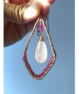 Natural Rose Quartz Drop and Ruby Beads Pendant - $110.00