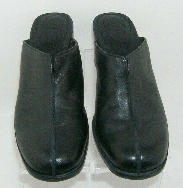 black leather mule heels