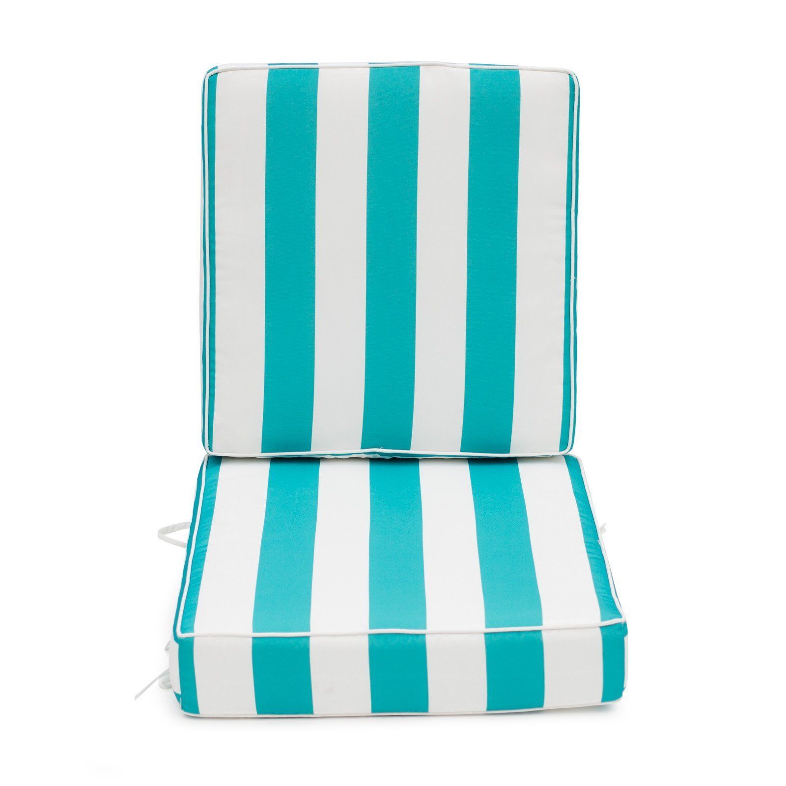 Aqua Blue Cabana Stripe Outdoor Patio Chair Deep Seat Cushion Set