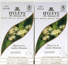 2 Boxes Hyleys Nature's Harmony Soothe Black Tea Linden Blossom 25 Ct Tea Bags 