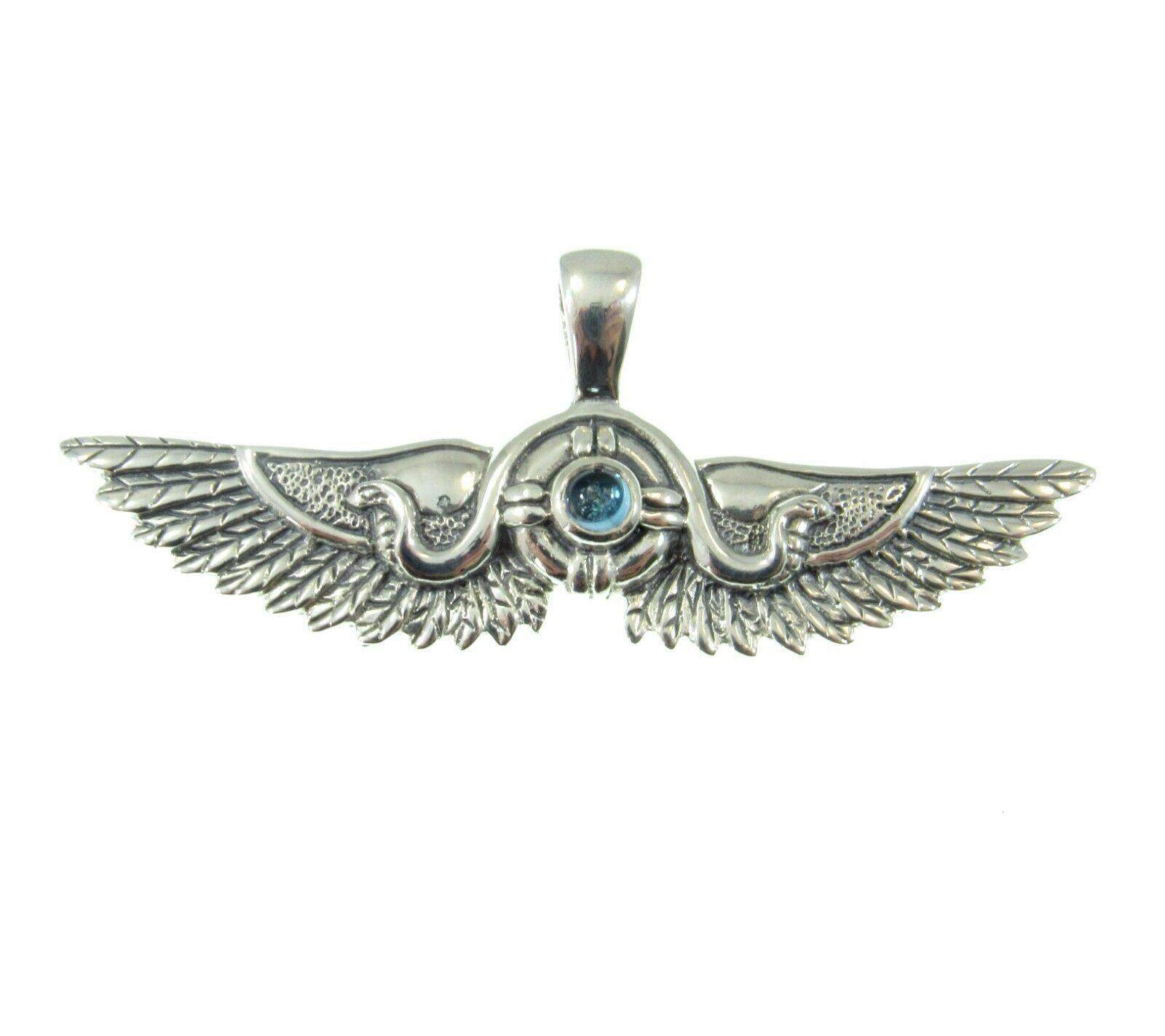 Handcrafted Solid 925 Sterling Silver Egyptian Wings Pendant w/ Choice Gemstone
