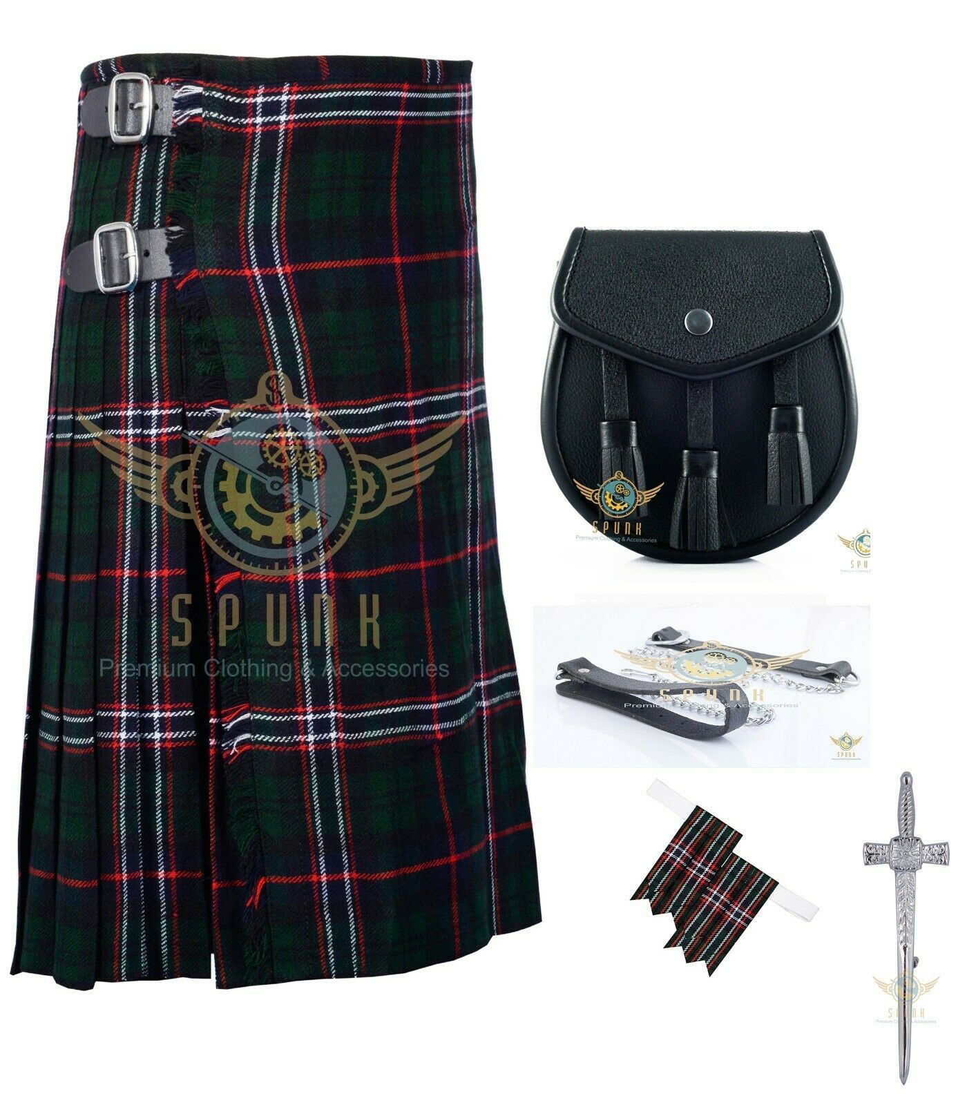 Scottish Traditional Scottish National 8 Yard KILT - Sporran - Flashes ...