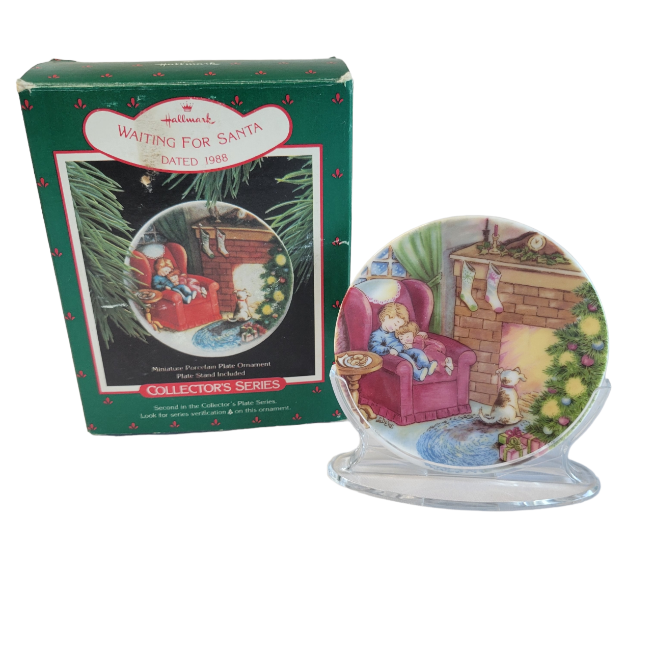 1988 Hallmark Ornament "Waiting For Santa" Plate Second In Series