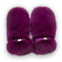Fox Fur Mittens with Suede Saga Furs Adjustable Purple Fur Mittens For Women's image 2