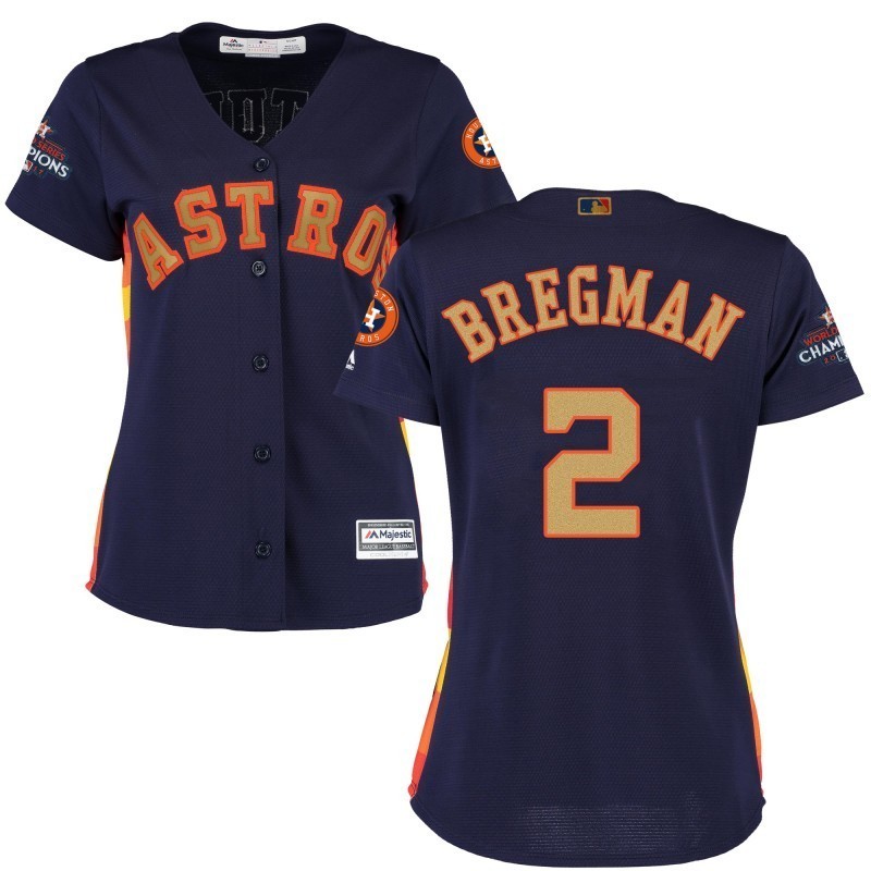 Women Houston Astros 2 Alex Bregman Jersey Sewn on Champions Gold