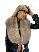 Blue Fox Fur Shawl 47' Saga Furs Beige Color Fur Collar Wrap Scarf Ribbon image 4