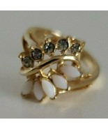 Ring Wave Rhinestone Faux Opal Style Bead Gold Tone Size 5 - $16.99