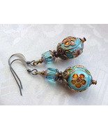 Cloisonne Earrings Artist Floral Romantic French Blue Marie Antoinette C... - $25.99