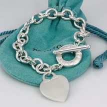 7" Small Tiffany & Co Heart Tag Toggle Blank Charm Bracelet in Sterling Silver - $389.00