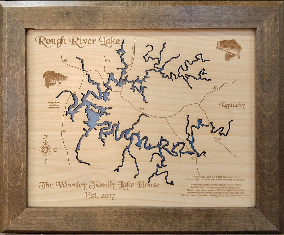 Wood Laser Cut Map of Rough River Lake and 50 similar items
