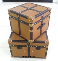 NauticalMart Leather Trunk Designer Storage Chests- Set of 2