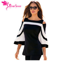 Lack white colorblock bell sleeve cold shoulder top mujer camisa feminina office ladies thumb200