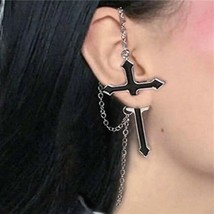 Goth Emo Rocker, Punk Single Large Cross w/chain Fashion Earring - $4.99