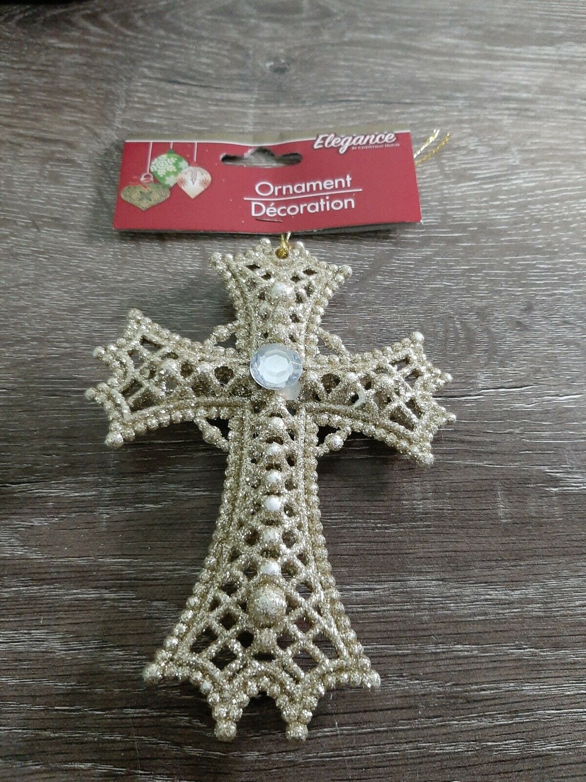 (2) Gold Rhinestone Christmas Cross Hanging Xmas Tree Ornament  5 1/2 Inches