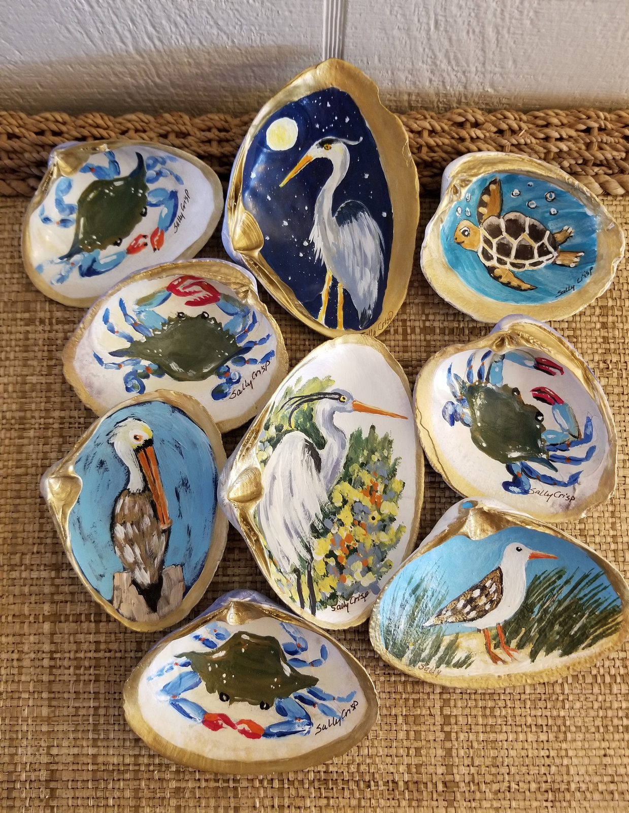 Crab Painted on Sea Shell, Painted Clam Shells, Painted Seashells