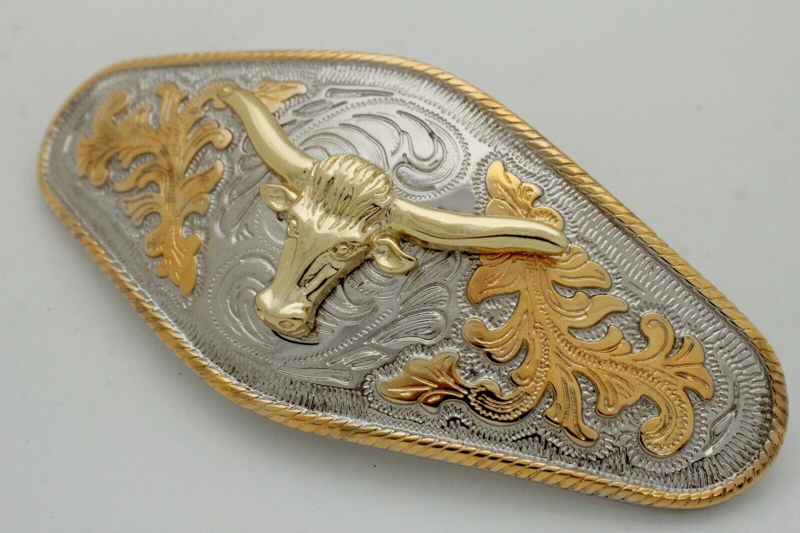 Men Western Cowboys Belt Buckle Silver Metal Rodeo Long Gold Texas Horn