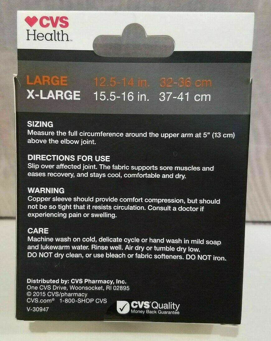 CVS Health Copper Compression Sleeve, Elbow Large Orthotics, Braces