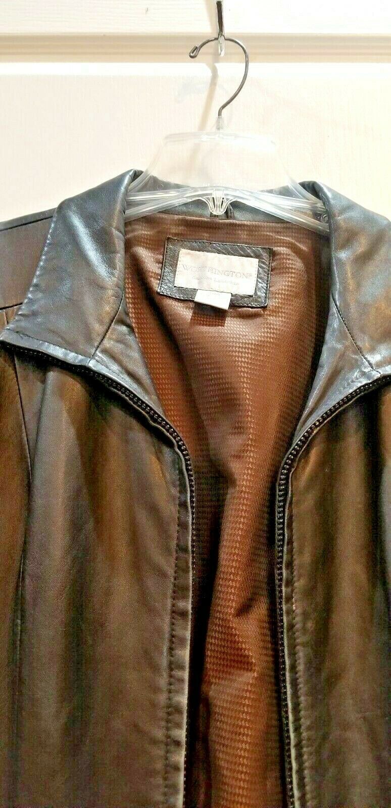 Worthington Womens belted lambskin leather jacket Size XL coat flattering belted - Coats 