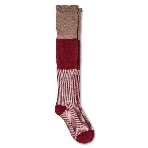 Image of Merona Women Boot Socks Knee High Maroon Shoe Size  -  Double Cuff