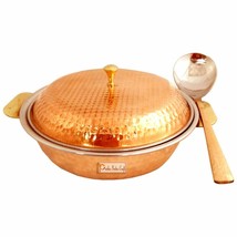 Hammered Steel Copper Casserole Donga Bowl Handi with Lid Serving Spoon ... - $82.03