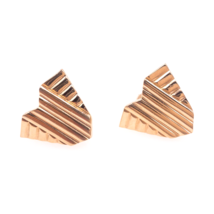 Avon Goldtone Clip On Earrings Shield Geometric Triangle Superhero Ribbed Fluted - $23.22
