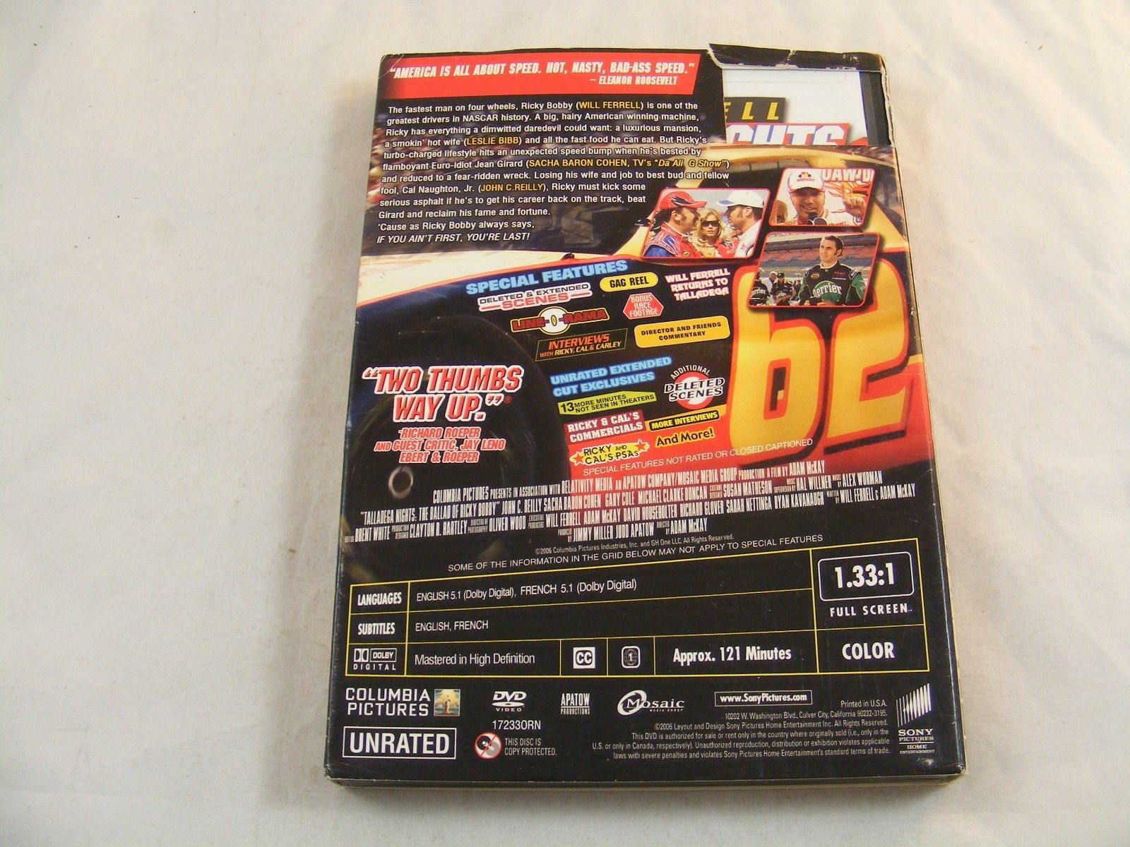 TALLADEGA NIGHTS Will Ferrell, Sacha Baron Cohen Unrated DVD - Disc is ...