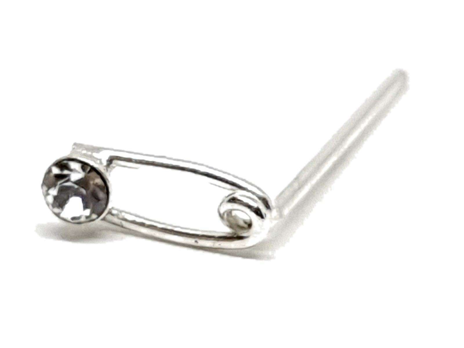 Nose Stud Safety Pin Clear Cz Cubic Zirconia 22g (0.6mm) 10mm Straight