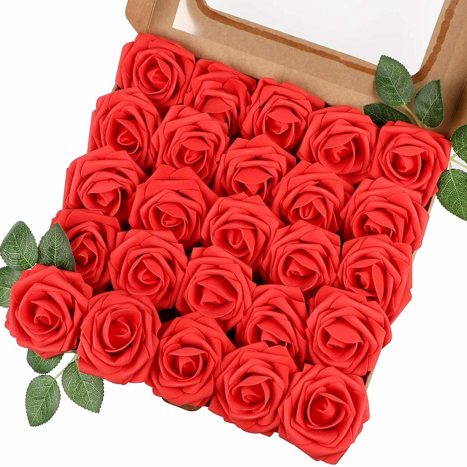Artificial Flowers 25pcs Real Looking Fake Roses w/stem for DIY Wedding ...