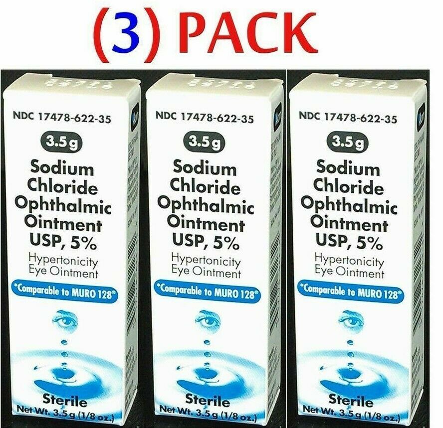 Akorn Sodium Chloride Ophthalmic Eye Ointment 5 3.5gm 3 Pack Exp 09