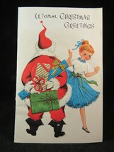 VINTAGE 1950&#39;s ART GUILD OF WILLIAMSBURG Christmas Greeting Card girl Santa - $10.39
