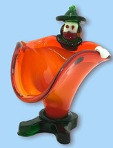 Vtg Retro Creepy Clown Unique  Green Orange Glass Candy Dish 6x5x4.5 inches - $18.64