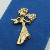 Avon Pin With All My Heart Angel Brooch Clear Stones Heart Valentines Jewelry - $9.77