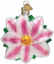 Clematis Flower Old World Christmas Ornament Glitter Accents New Pink White - $16.48