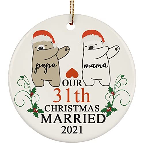 Hdhshop24 Our 31 Years Bear Couple Dabbing Circle Ornament 31th Wedding Annivers
