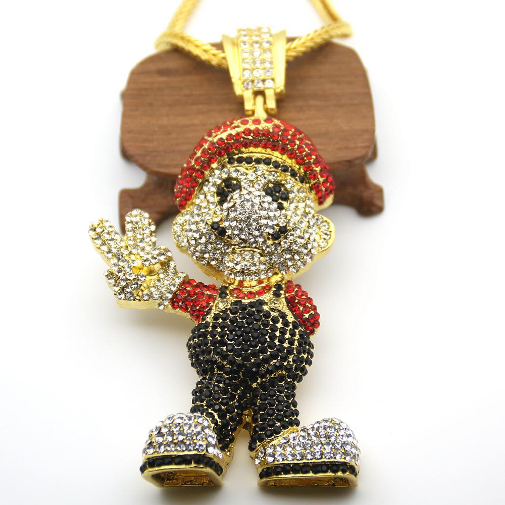 Bling Iced Out Mario Cartoon Game pendant with 36