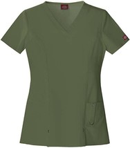 Dickies Women&#39;s V-Neck Top, White, X-Large Olive Green, 82851 XL Extra L... - $24.74