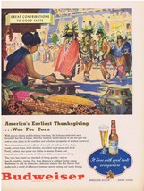 1947 Budweiser Beer Native Americans Celebrating Corn Print Ad - $12.99