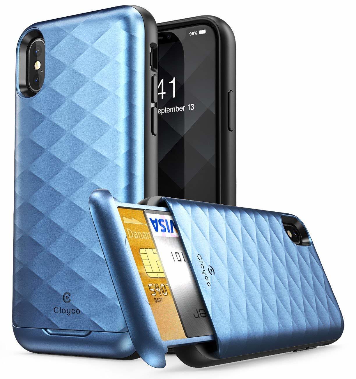 Clayco [Argos Series] Premium Hybrid Protective Wallet Case, Blue