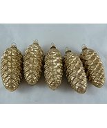 Set of 5 Classic Krebs Mercury Glass Christmas Ornaments Gold Pine Cone ... - $28.70