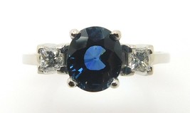 14k Gold 2.37ct Blue Genuine Natural Sapphire Princess Cut Diamond Ring (#J3876) - $2,850.00