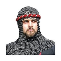 NauticalMart Blackended Chainmail Armor Coif - Rust Resistant Black One Size 