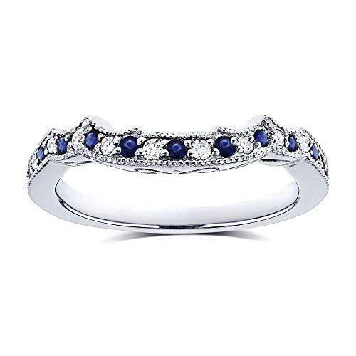 Elegant Touch Solid 14k White Gold Plated 925 Sterling Silver Blue Sapphire Diam