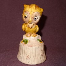 Vintage Owl Bell Ceramic Tree Stump Brown 4&quot; Bird - $12.89